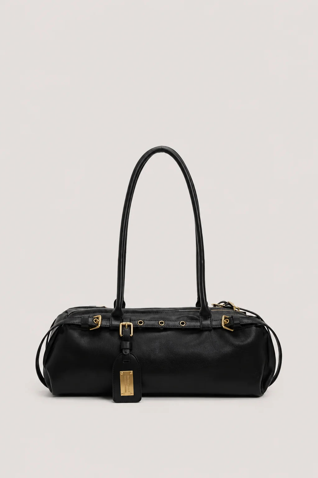 Women’s Structured Shoulder Handbag with Belt Detail and Zipper Closure