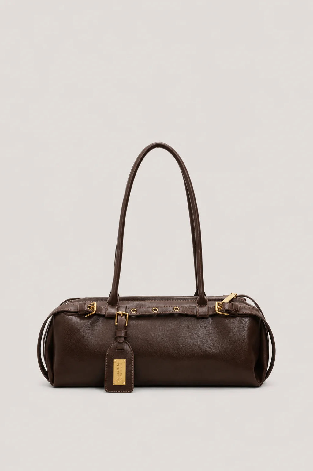 Women’s Structured Shoulder Handbag with Belt Detail and Zipper Closure