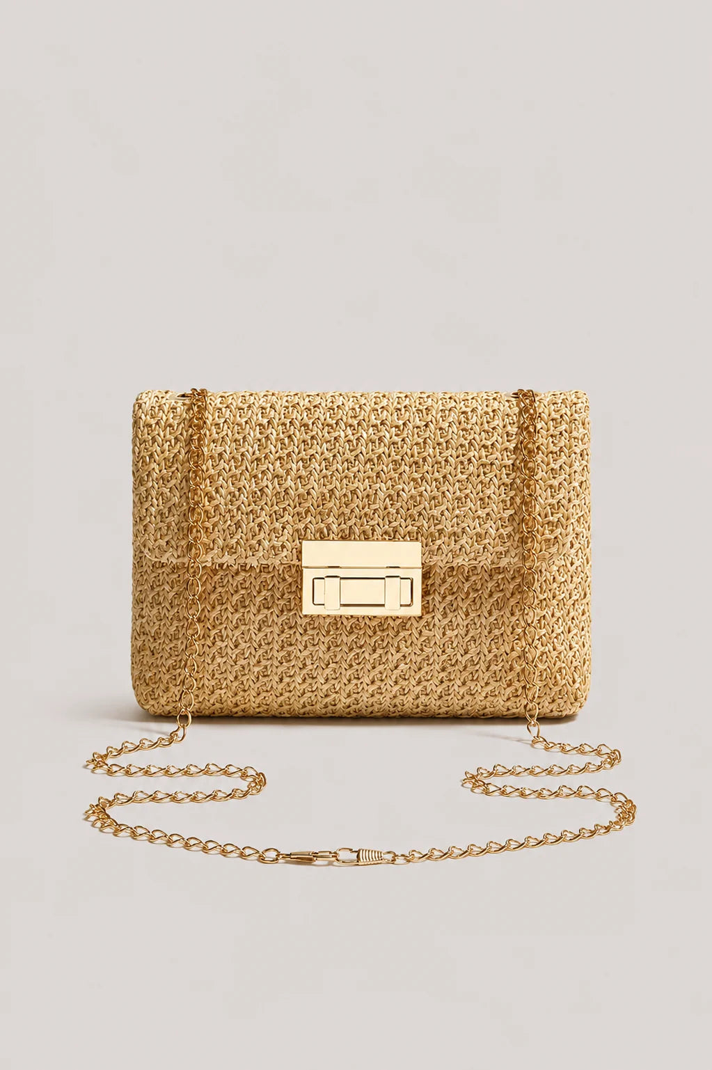 Women’s Woven Straw Chain Shoulder Bag