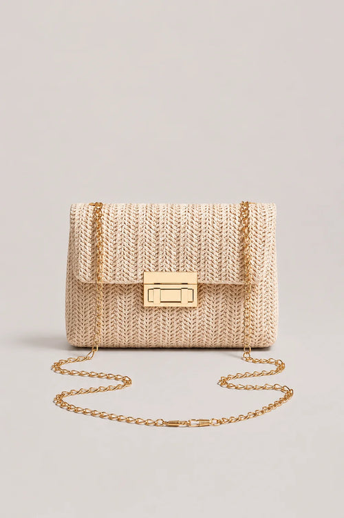 Women’s Woven Straw Chain Shoulder Bag